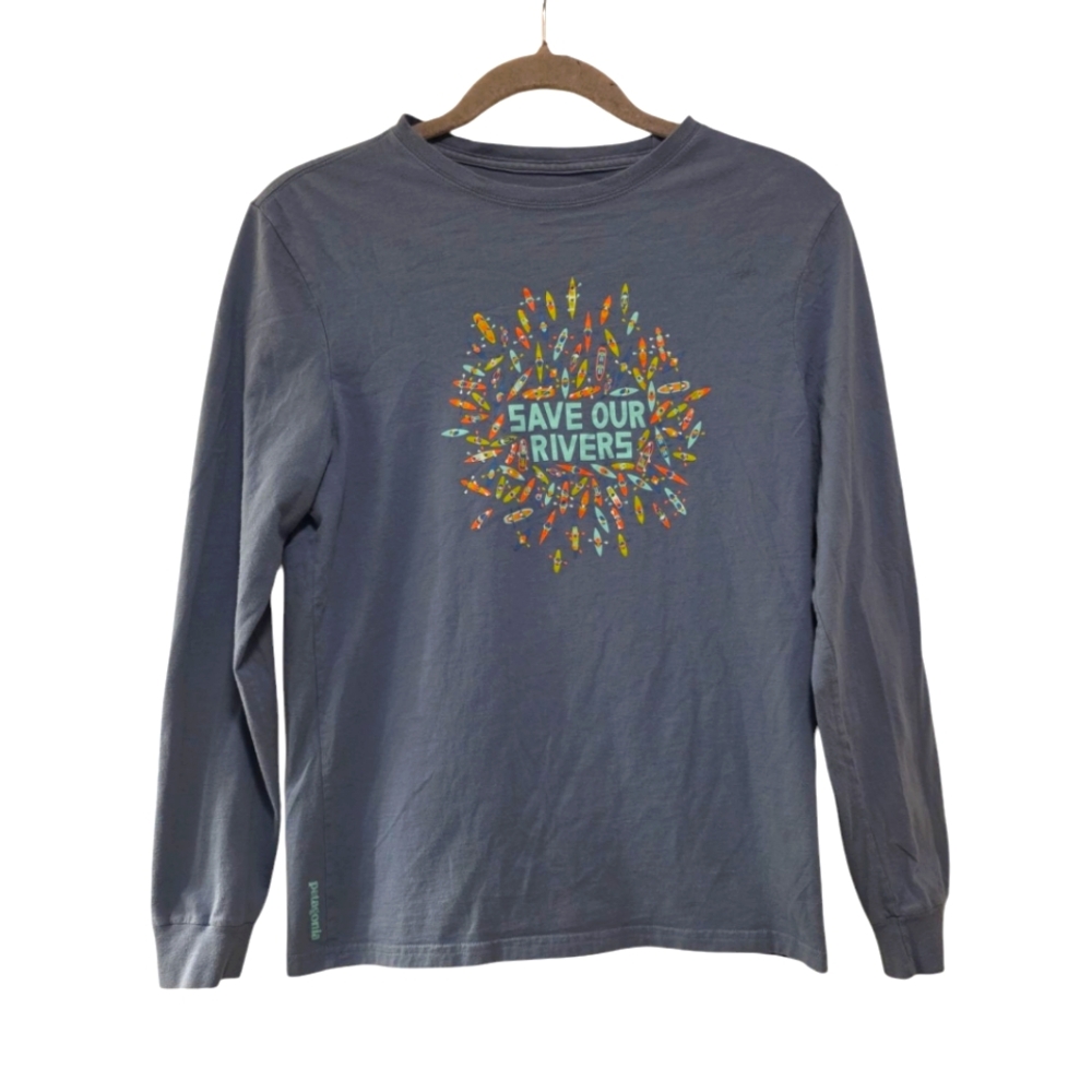 Patagonia, Long Sleeve Tee, 'Save Our Rivers, 100% Organic Cotton, Girl's XL 14,